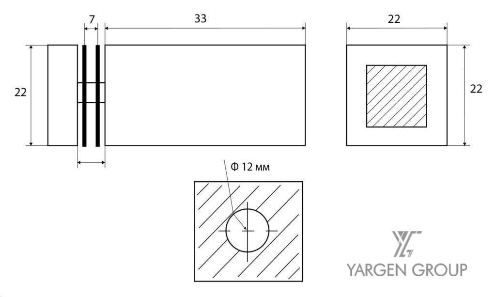 Fix üveg megfogó támrúdvég-síküveghez 15*15, Rozsdamentes AISI304 rajz