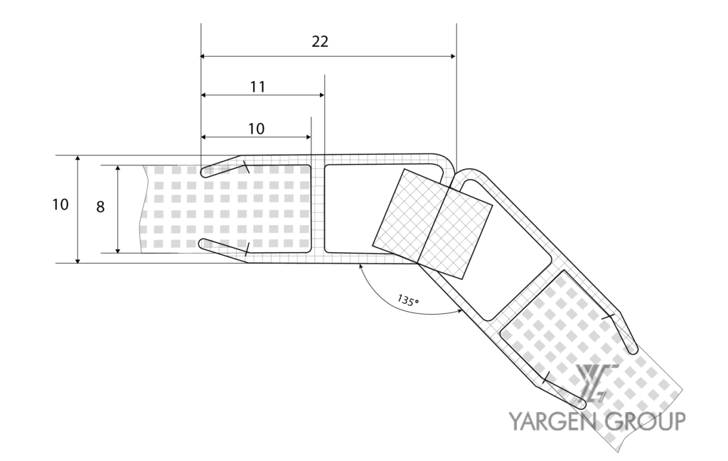 Mágneses profil pár 8 mm/2,2 m 135°- 180° rajz